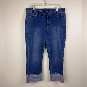 Talbots Medium Wash Straight Crop Ankle Raw Hem Cuffed Mid Rise Jeans Size 16
